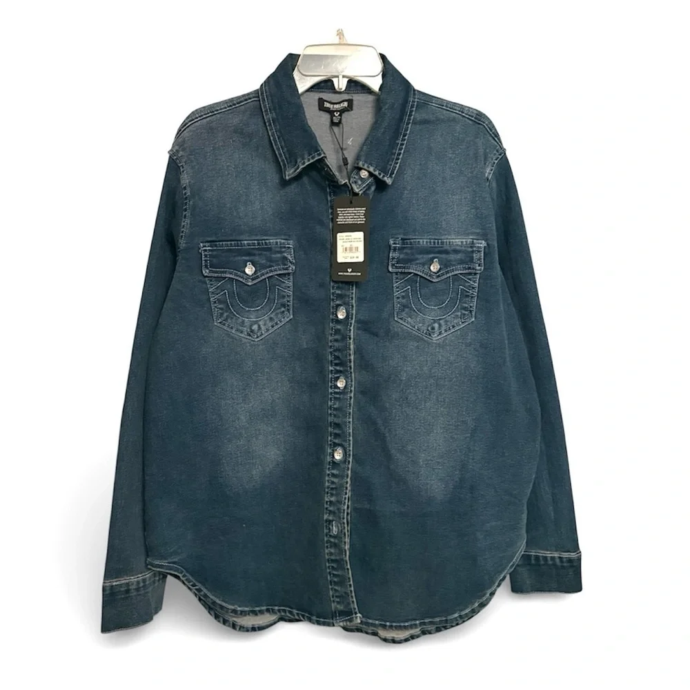 True Religion Georgia Denim Glitter button Shirt Cozy Fireside Wash XL - Picture 1 of 10